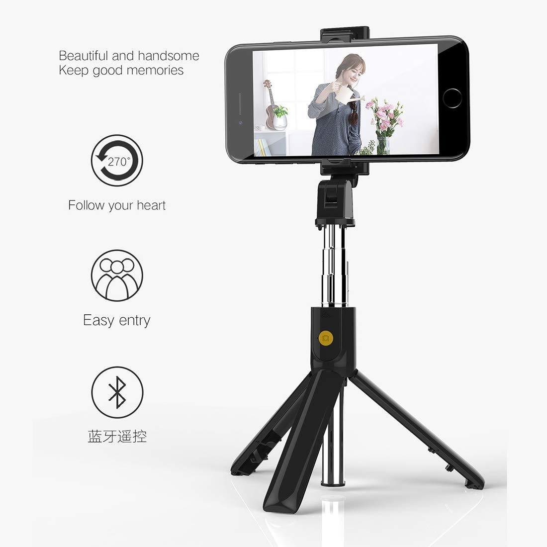 K07 Selfie Stick with Tripod & Wireless Bluetooth Remote Black