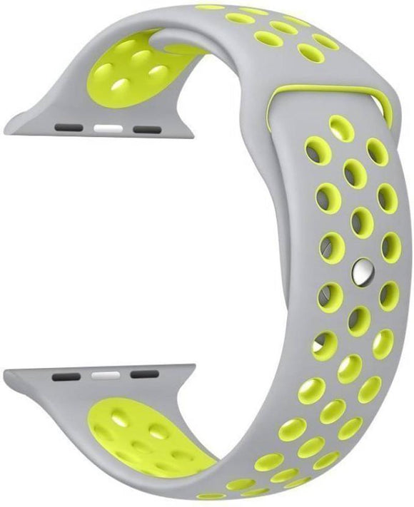 TDG Sports Silicone Watch Strap 42mm for Apple Watch 1 2 3 Grey Yellow - YourDeal India
