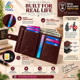 TDG AirTag Leather Wallet for Men with Pop Up Card Holder | RFID Smart Trifold 16+ Cards | Top Grain | Gift Ready | Handmade in India (Dark Cherry / Brown / Black)