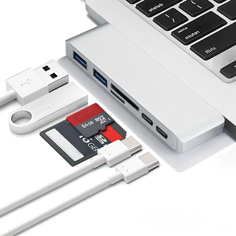 Type C (USB-C) 6 in 1 Hub with Card Reader and PD Charging Black