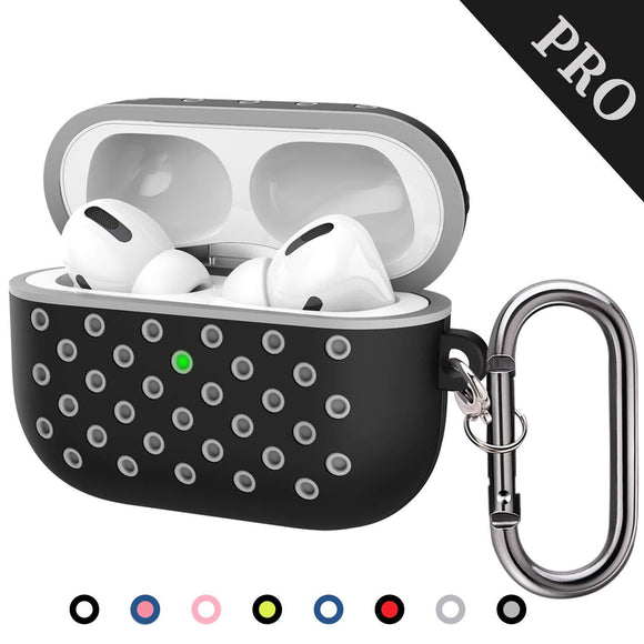 TDG Soft Silicone Dual-Layer Airpods Pro Case Cover with Carabiner Black / Grey - YourDeal India